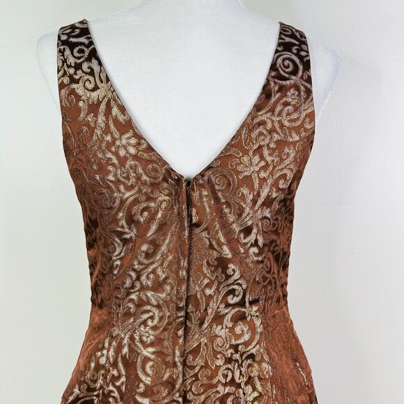 Jessica McClintock Brown V‎ Neck Ruffle Hem Rhinestone Dress Size 12 - Picture 6 of 12